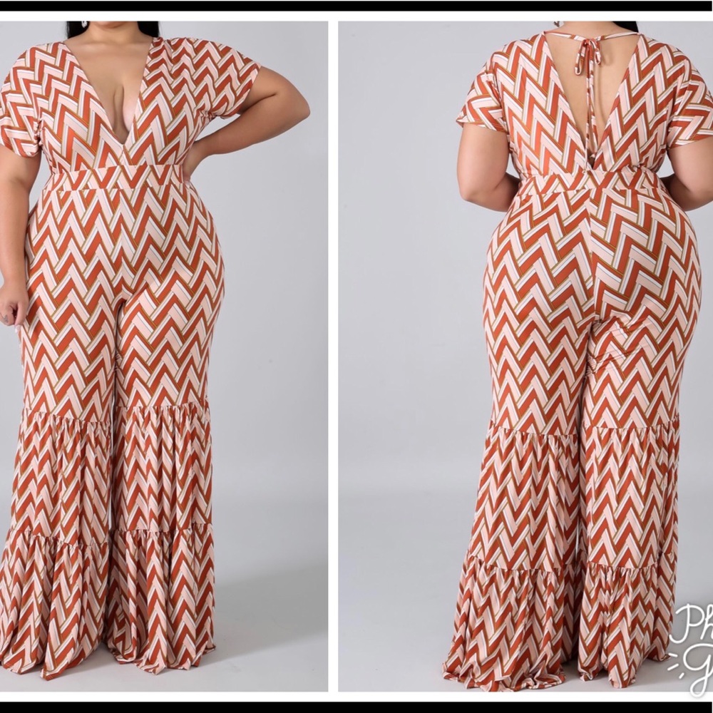 Chevron Bell Jumpsuit in Peach